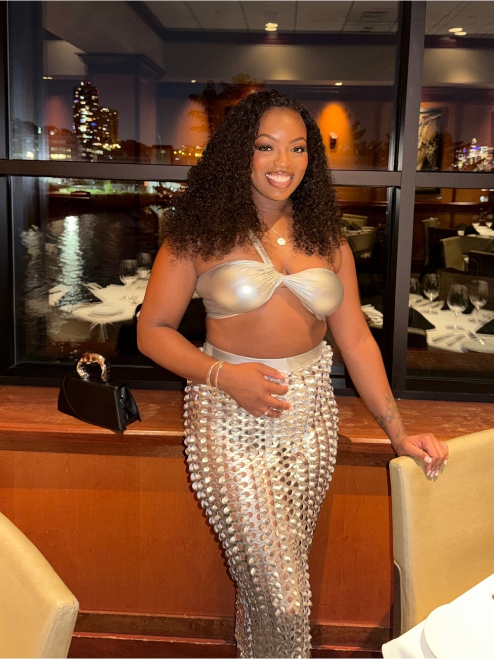 Metallic Silver Two-Piece Evening Set - Brand Unspecified